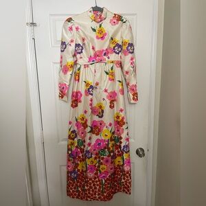 Vintage Joan Leslie for Kasper satin high neck floral maxi dress